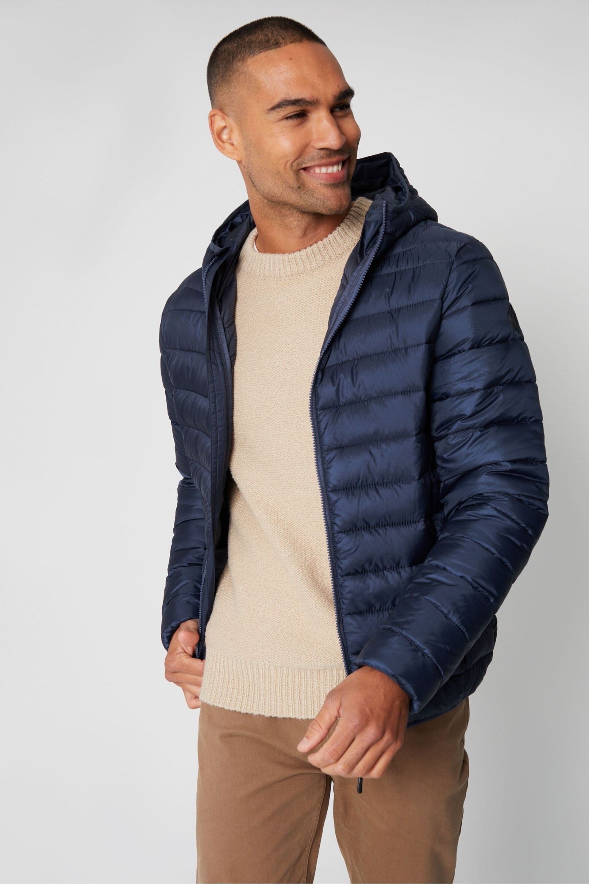 Threadbare Blue Matte Finish Padded Hooded Jacket - Image 4 of 5