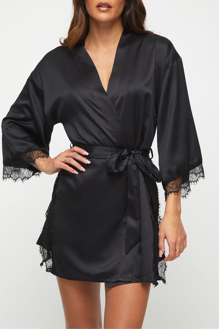 Ann Summers Black Satin Cherryann Robe Dressing Gown - Image 1 of 6