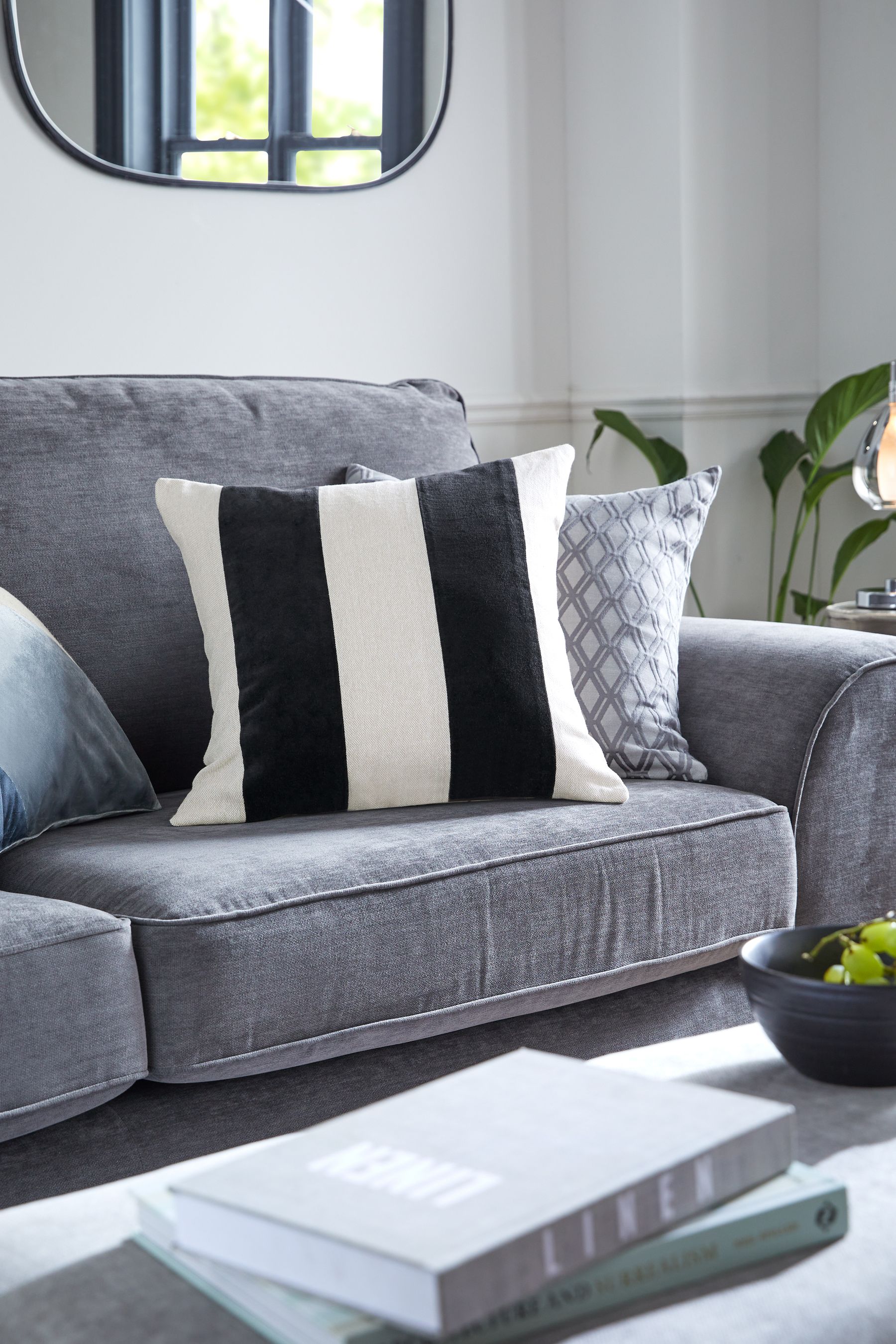 Buy Black White Stripe 50 x 50cm Linford Velvet Cushion from the Next UK online shop