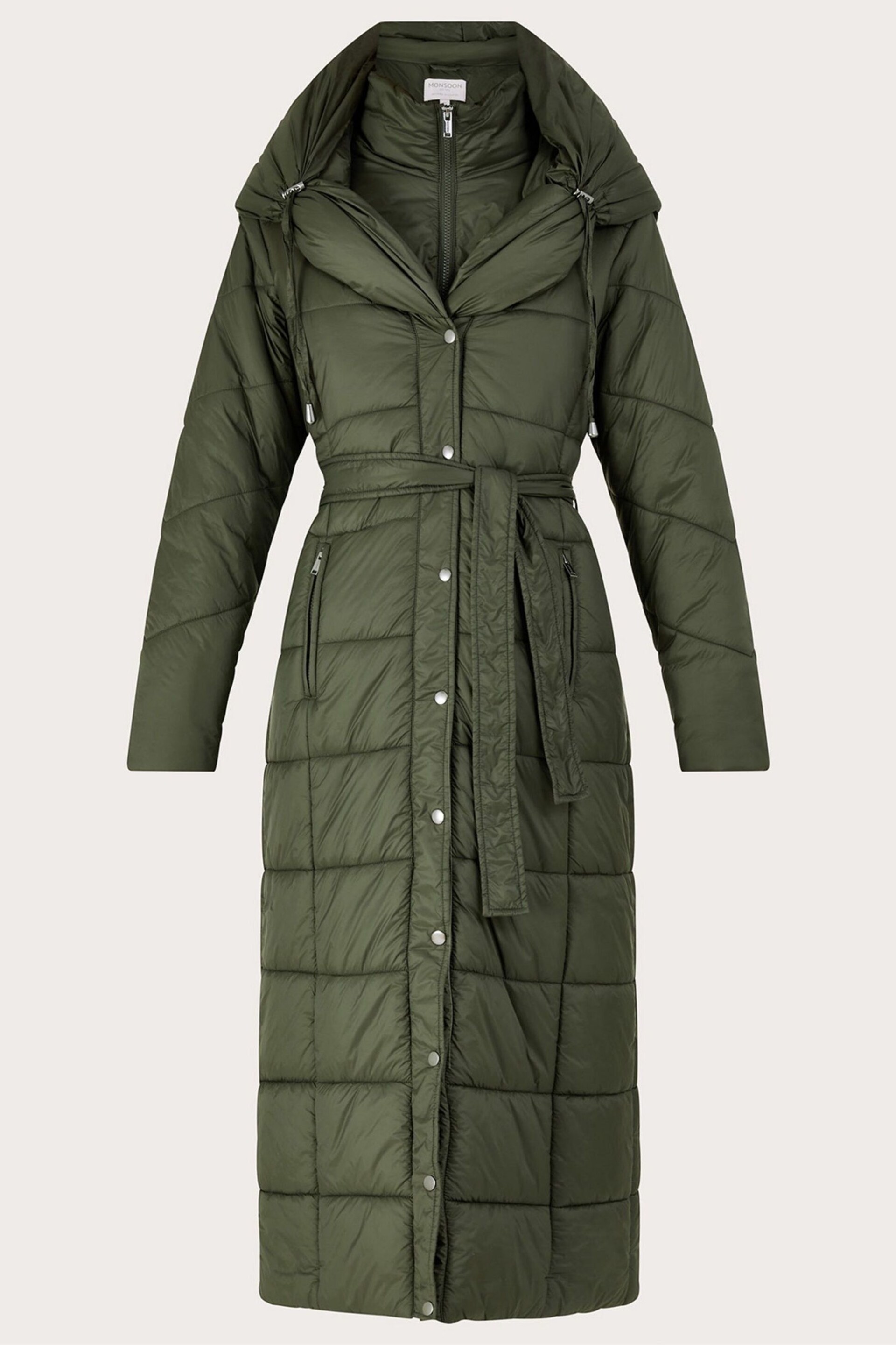 Monsoon Green Lorena Padded Belted Maxi Coat - Image 4 of 4