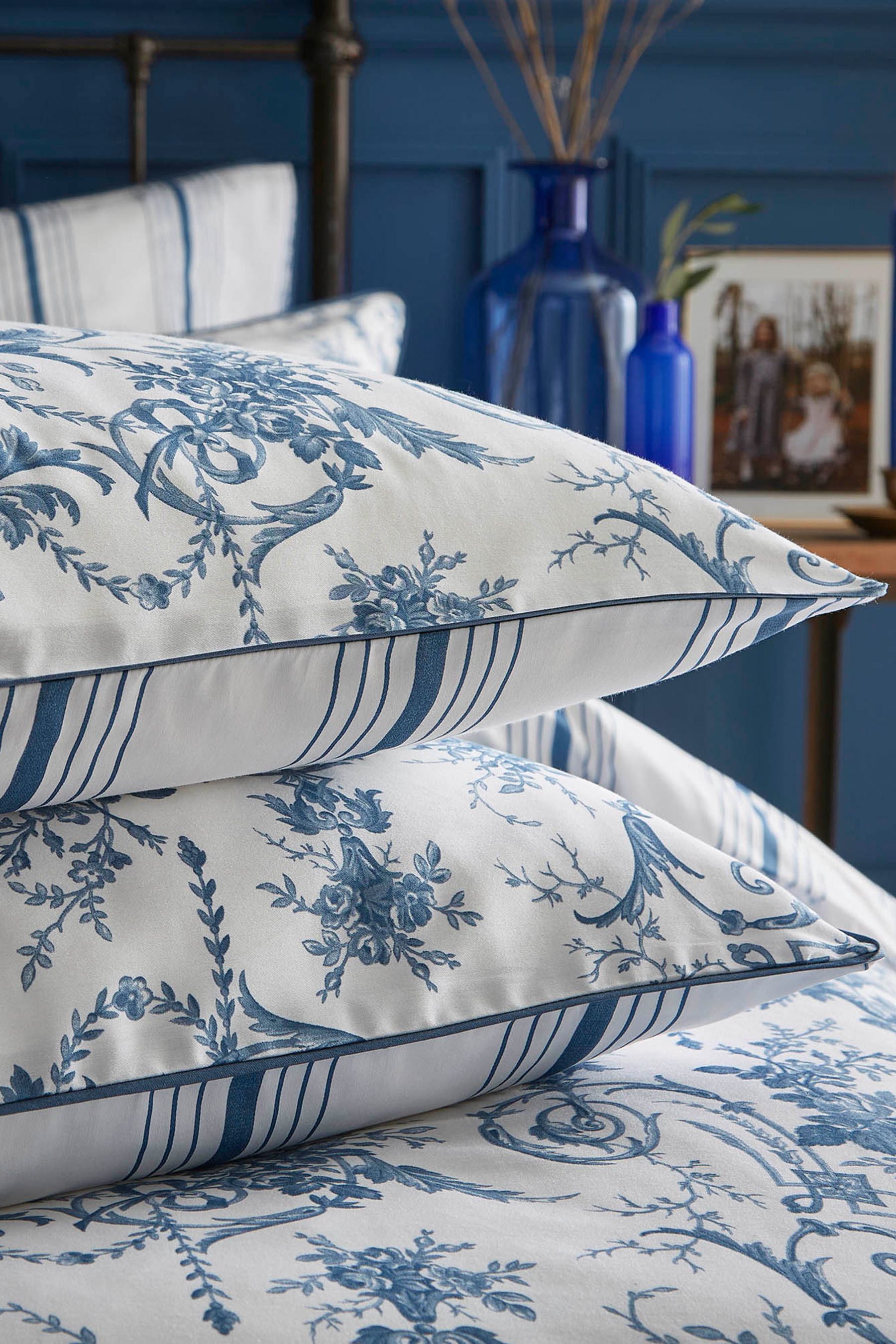 Buy Laura Ashley Blue Tuileries 100 Cotton Pillowcases from Next Luxembourg