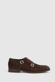 Reiss Chocolate Rivington Leather Monk Strap Shoes - Image 1 of 7
