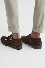 Reiss Chocolate Rivington Leather Monk Strap Shoes - Image 3 of 7