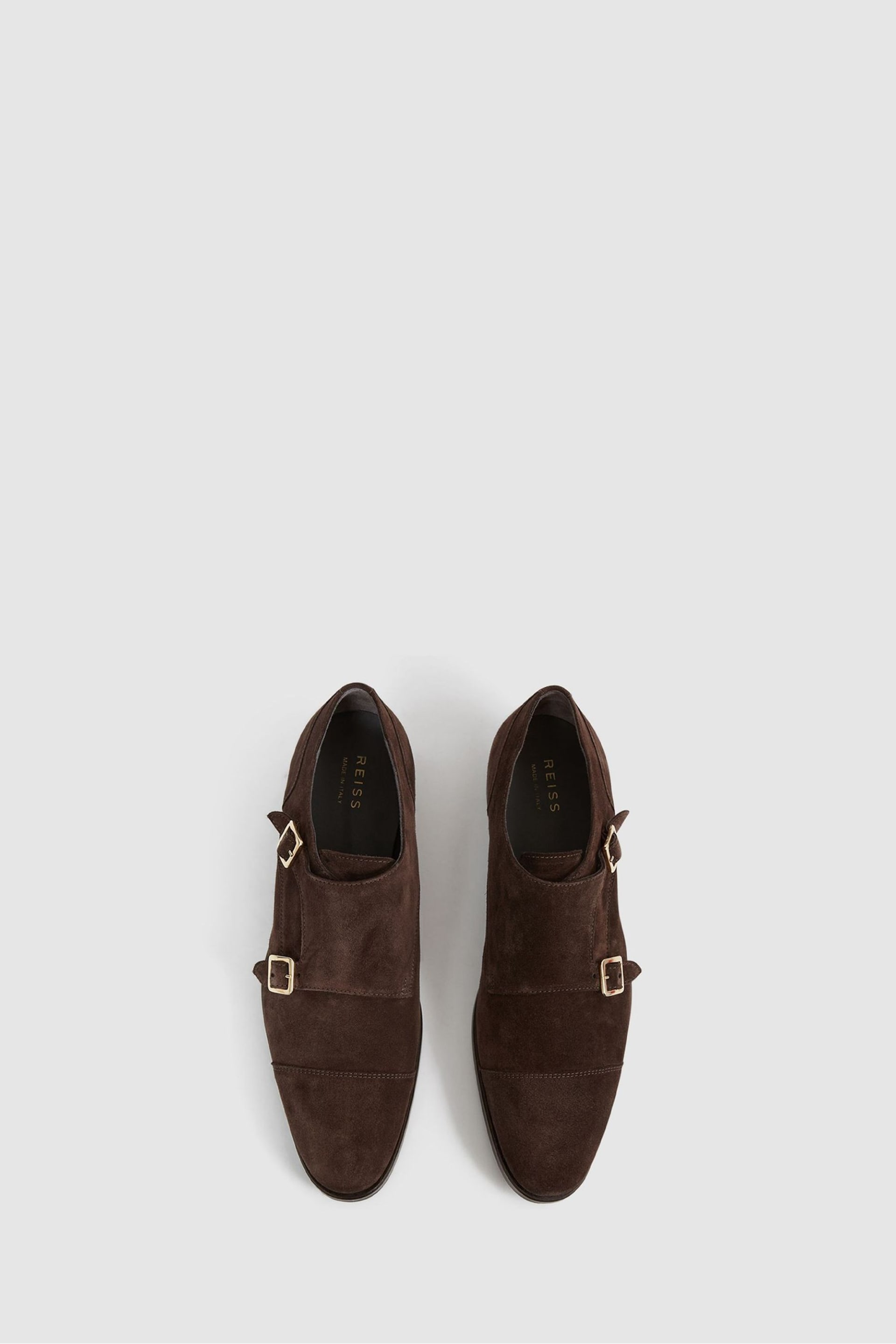 Reiss Chocolate Rivington Leather Monk Strap Shoes - Image 4 of 7