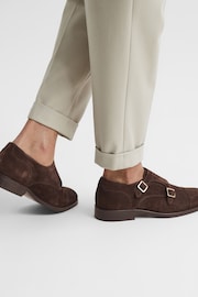 Reiss Chocolate Rivington Leather Monk Strap Shoes - Image 5 of 7