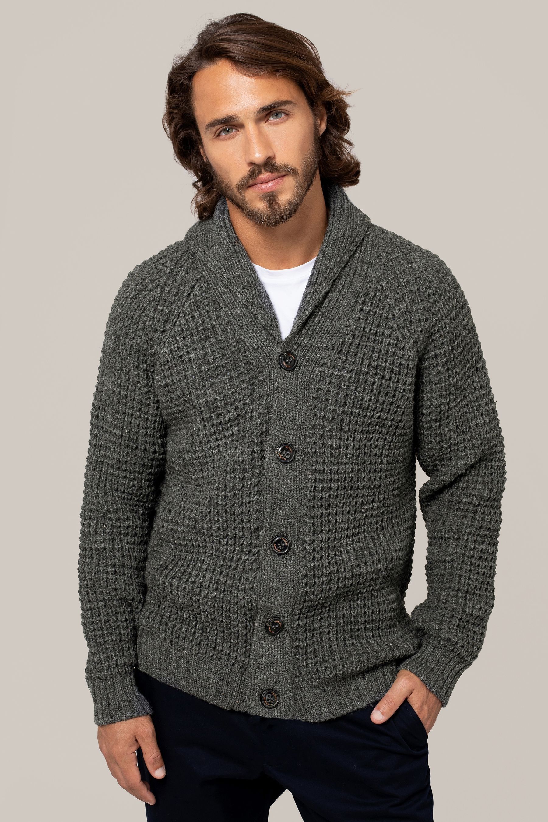 Mens waffle cardigan sale
