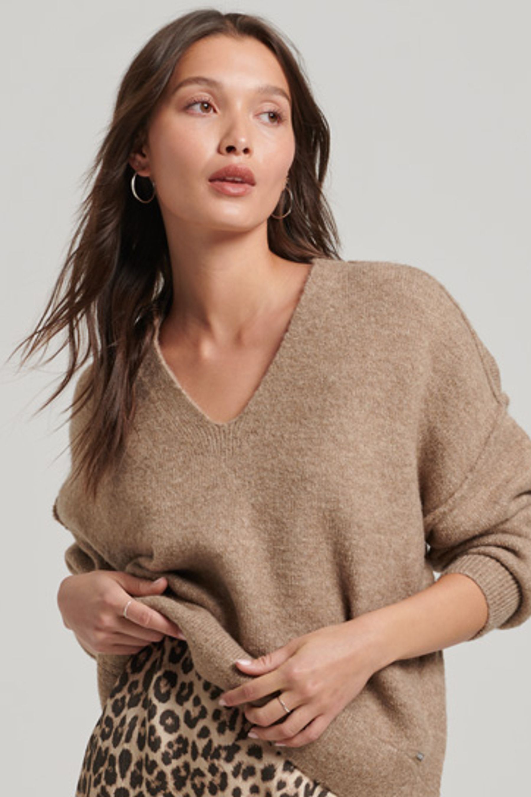 Buy Superdry Brown Studios Slouch V Neck Jumper from Next Luxembourg