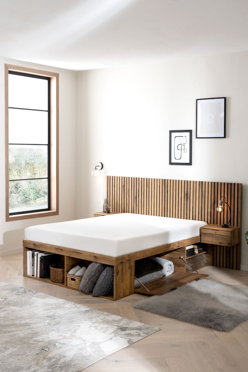 Oak Effect Bronx Wooden Hotel Bed Frame with Platform Storage and Bedside Tables - Image 3 of 7