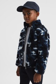 Reiss Blue Camo Freddie Junior Zip-Front Camouflage Jumper - Image 1 of 7