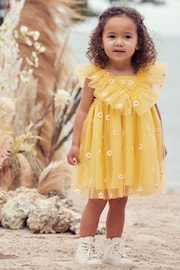 Yellow Daisy Embroidered Ruffle Mesh Dress (3mths-10yrs) - Image 1 of 7