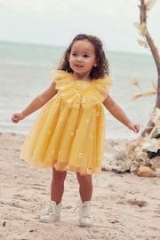 Yellow Daisy Embroidered Ruffle Mesh Dress (3mths-10yrs) - Image 2 of 7