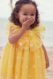 Yellow Daisy Embroidered Ruffle Mesh Dress (3mths-10yrs) - Image 4 of 7