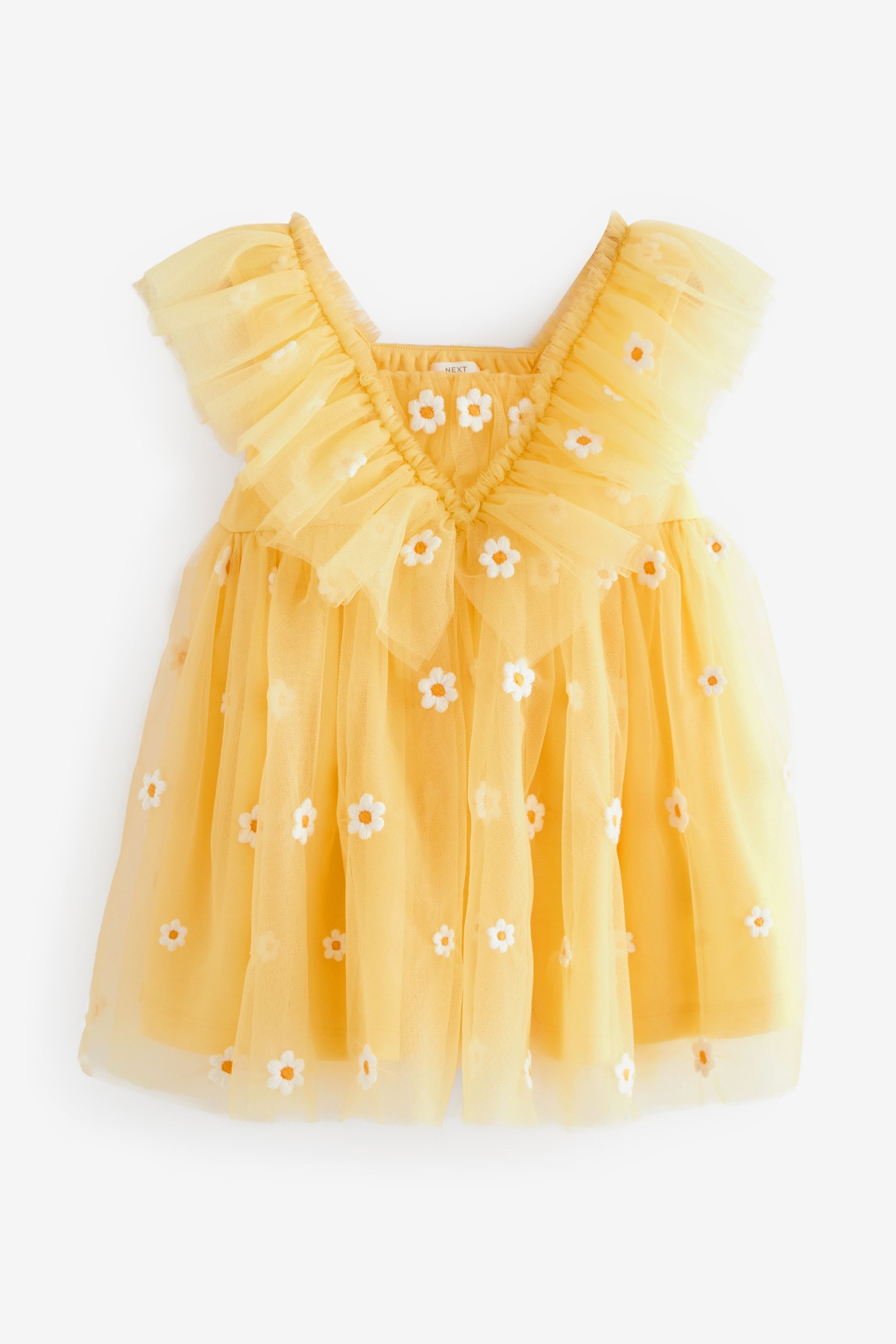 Yellow Daisy Embroidered Ruffle Mesh Dress (3mths-10yrs) - Image 5 of 7