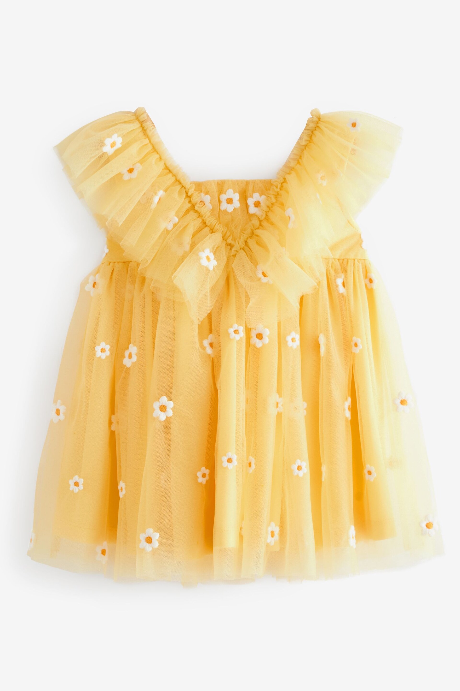 Yellow Daisy Embroidered Ruffle Mesh Dress (3mths-10yrs) - Image 6 of 7