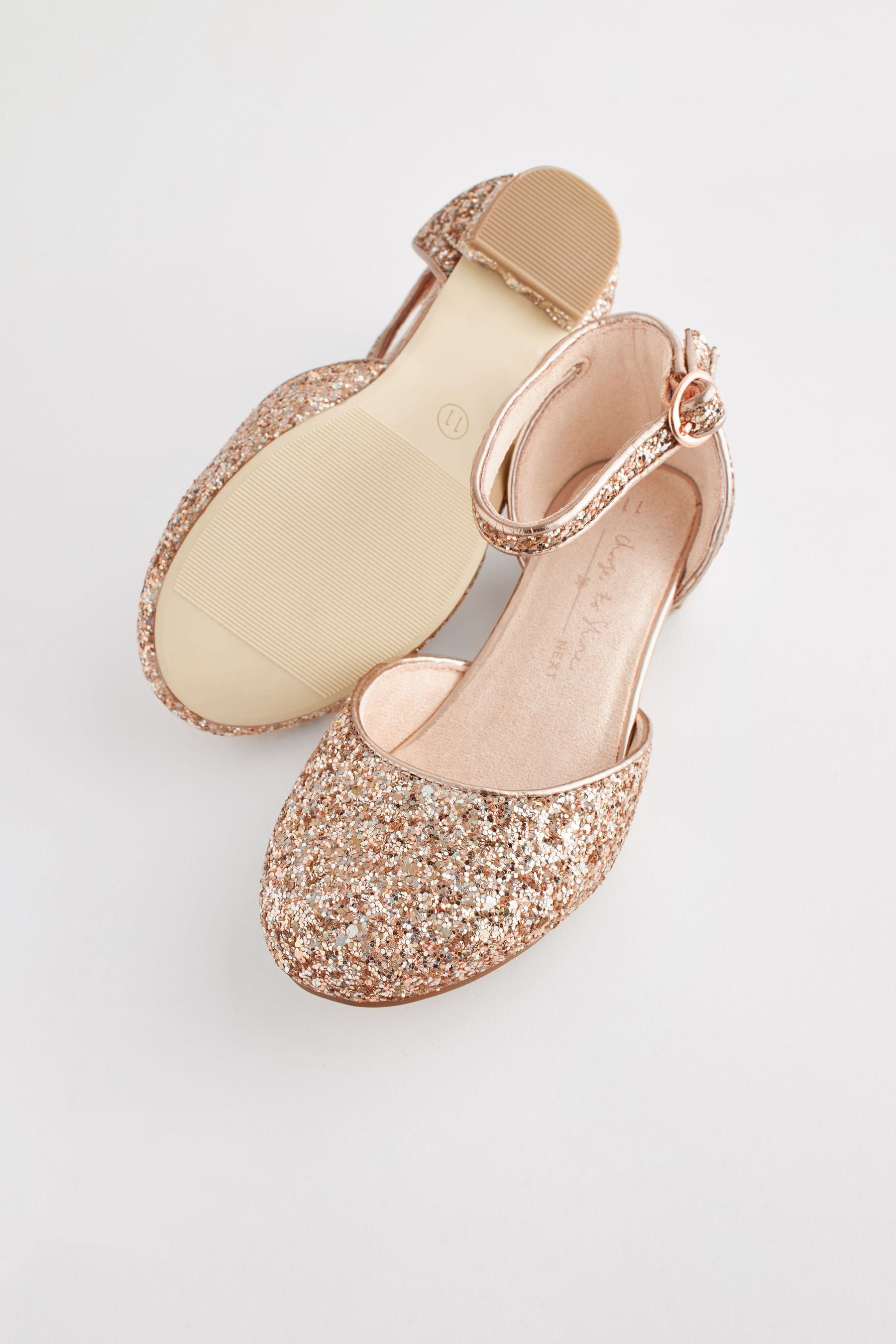 Gold glitter low heel shoes store