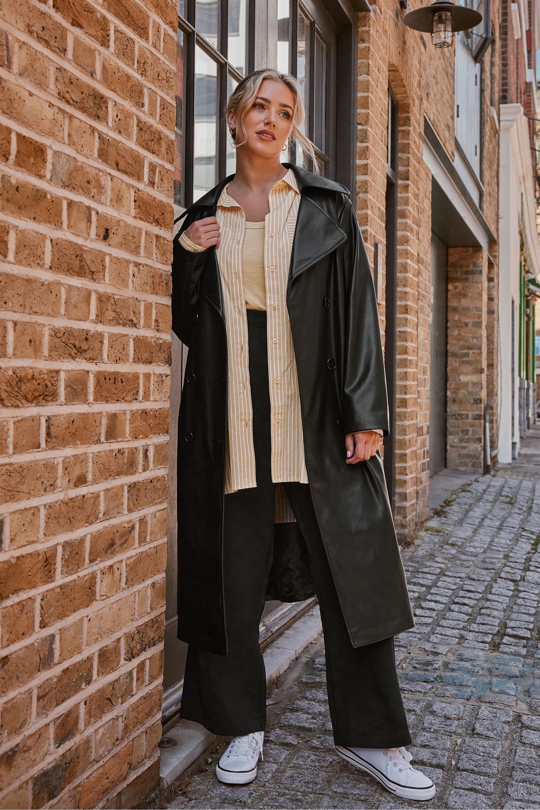 Buy Yours Curve Black PU Trench Coat from Next Luxembourg