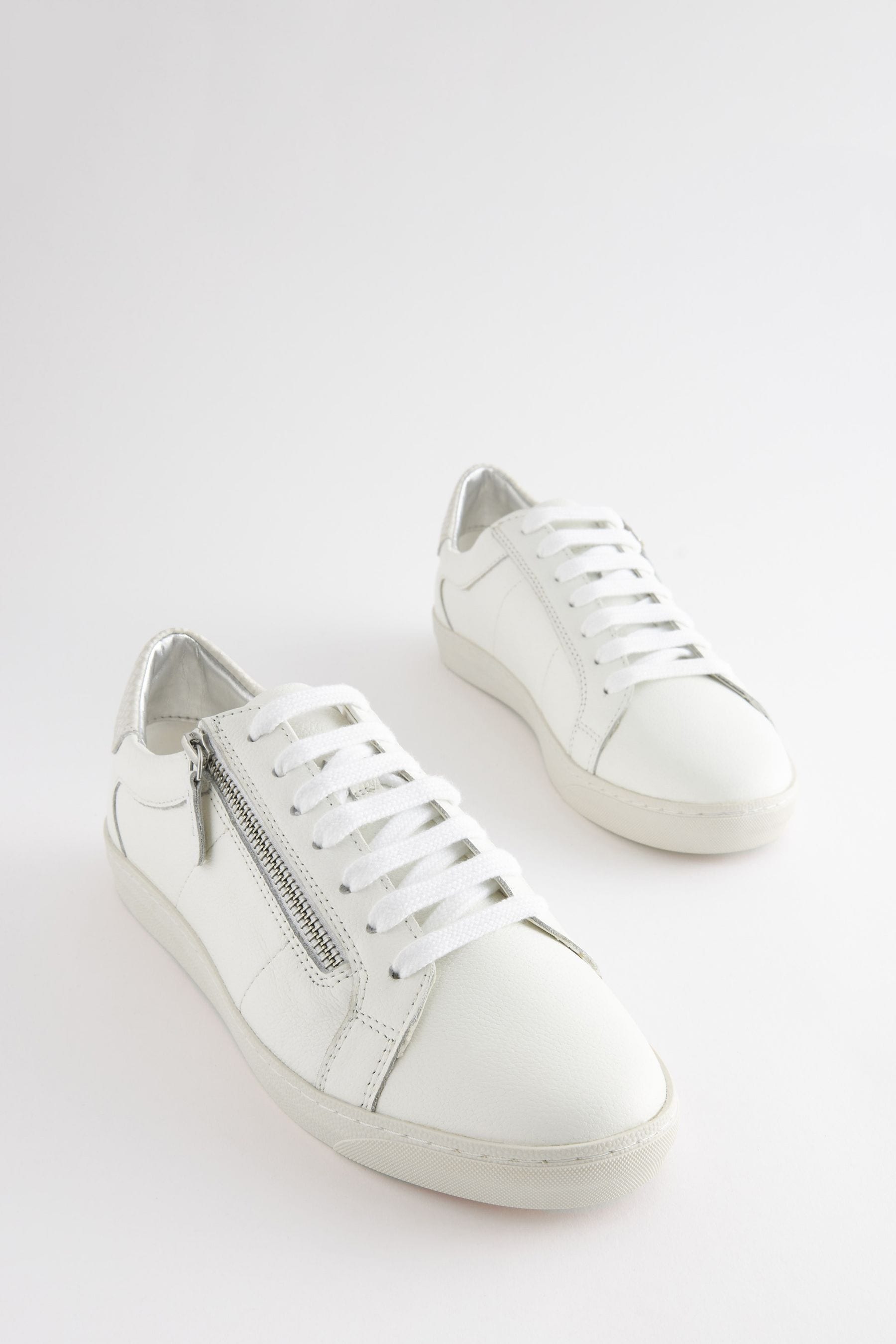 Buy White Wide Fit Signature Leather Side Zip Trainers from Next Luxembourg