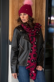 Pour Moi Burgundy Red & Pink Cable Knit Hat - Image 2 of 3