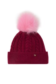 Pour Moi Burgundy Red & Pink Cable Knit Hat - Image 3 of 3