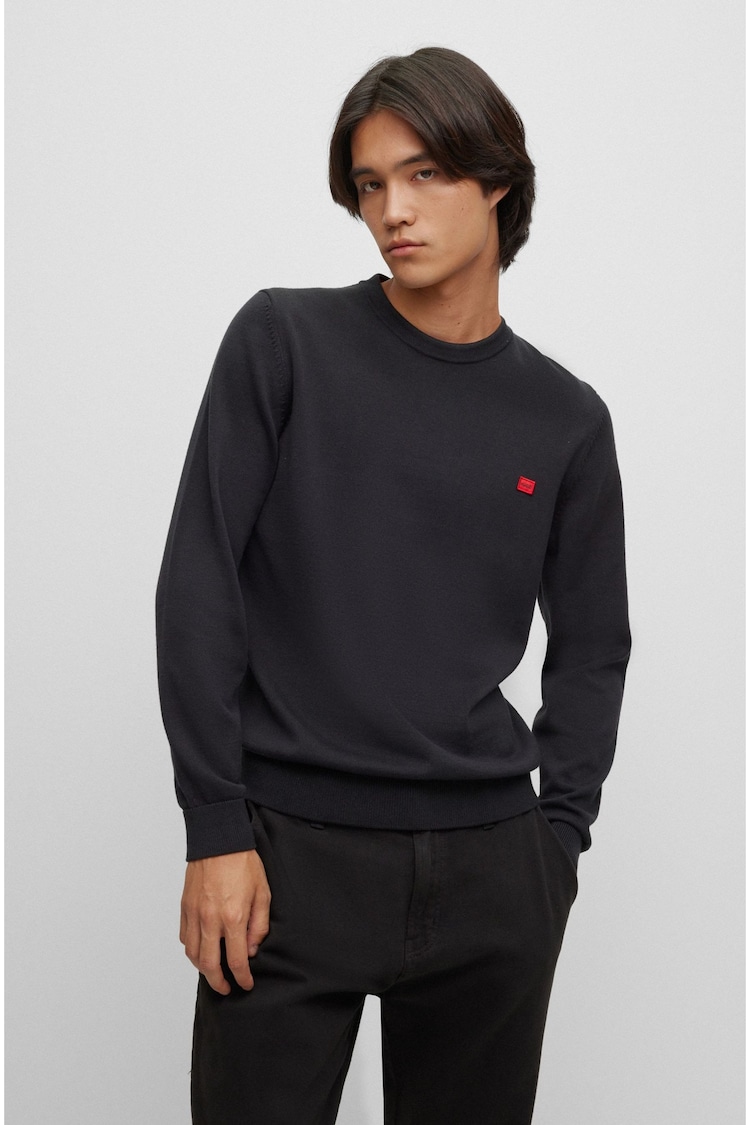 HUGO Black 100% Cotton Box Logo Cotton Jumper - Image 1 of 5