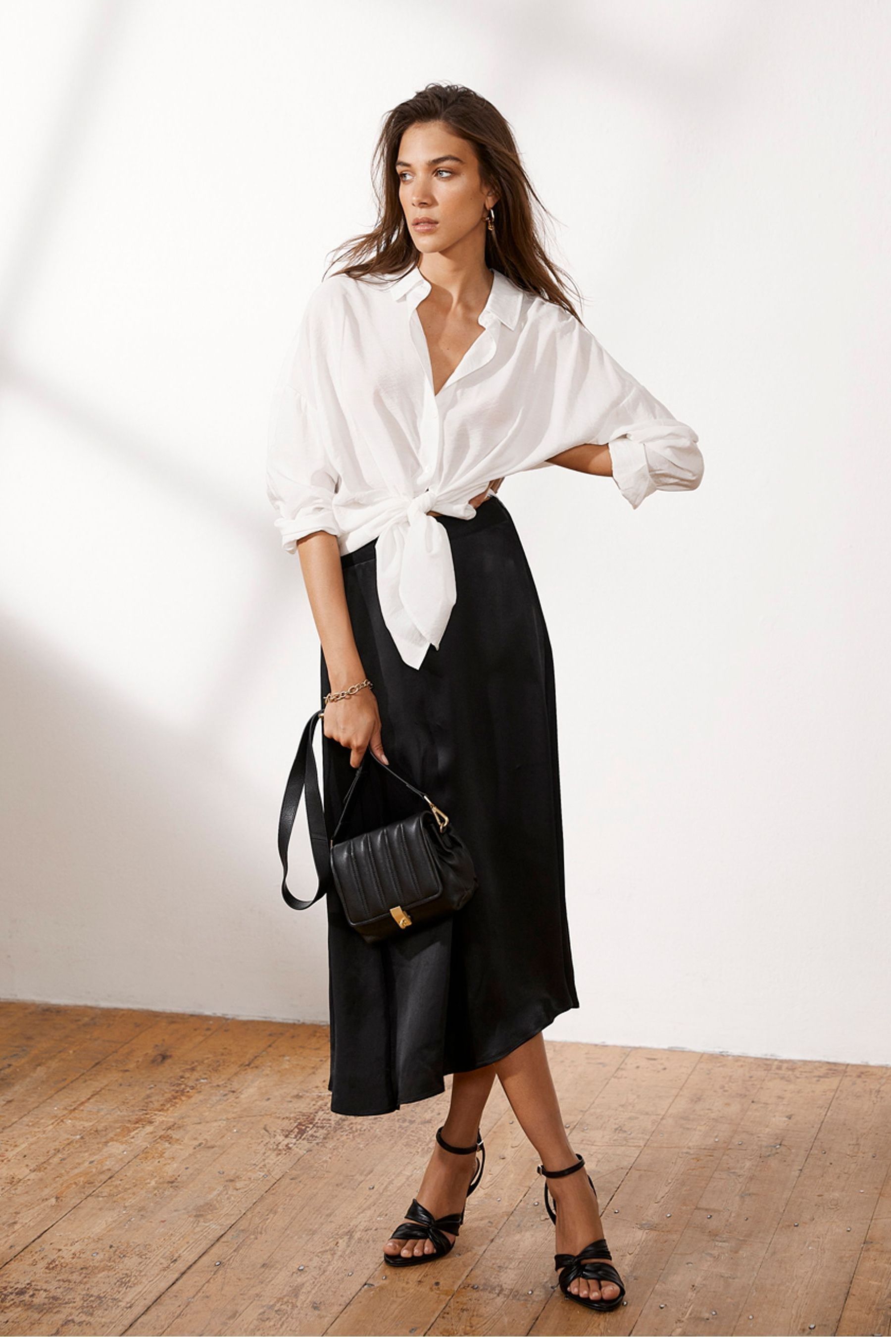 Mint velvet black satin skirt deals