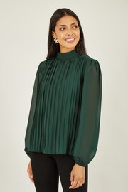 Mela Green Pleated Long Sleeve Top With High Neck - Image 1 of 3