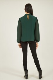 Mela Green Pleated Long Sleeve Top With High Neck - Image 3 of 3