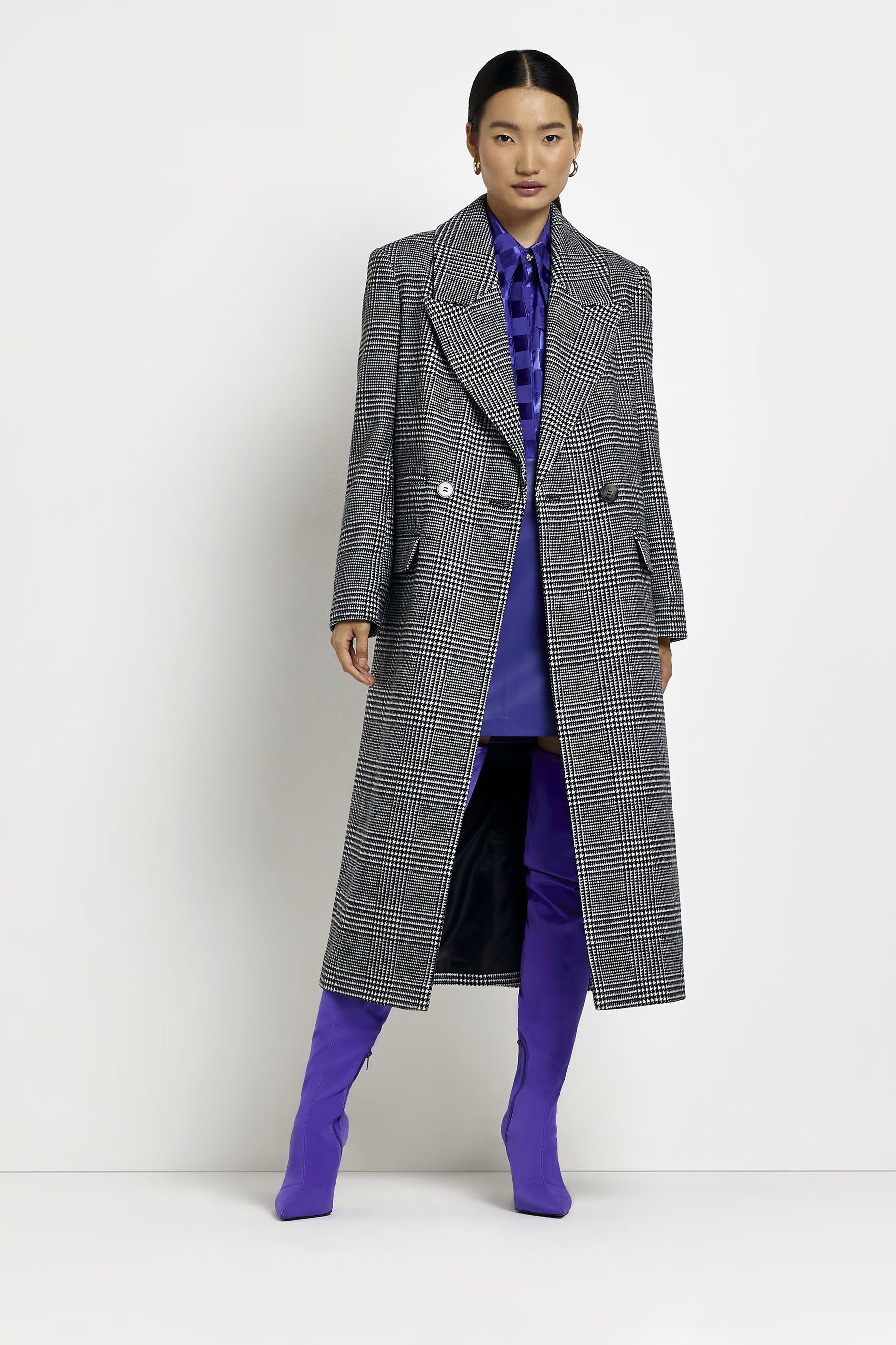 Buy River Island Black Check Longline Coat from Next Austria