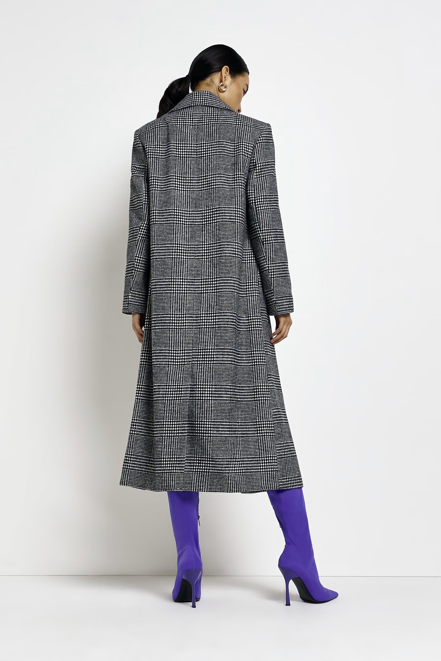 Buy River Island Black Check Longline Coat from Next Luxembourg
