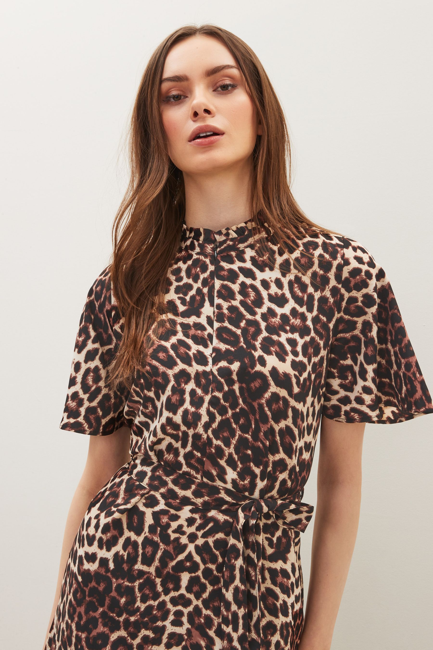 Buy Leopard Print Zip Neck Midi Dress from Next Luxembourg