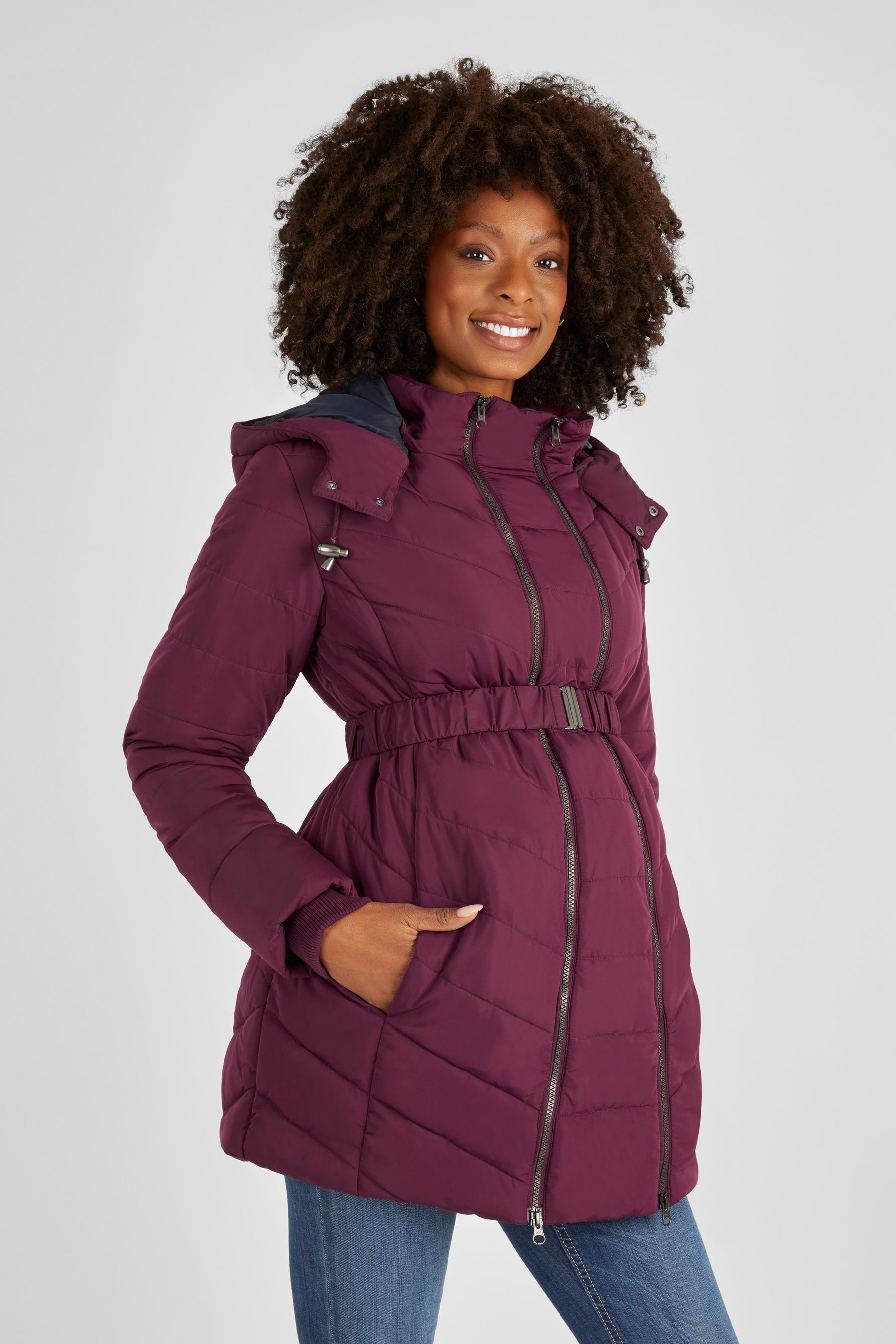 Wine red puffer jacket on sale