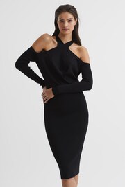 Reiss Black Raina Halter Knitted Bodycon Dress - Image 1 of 6