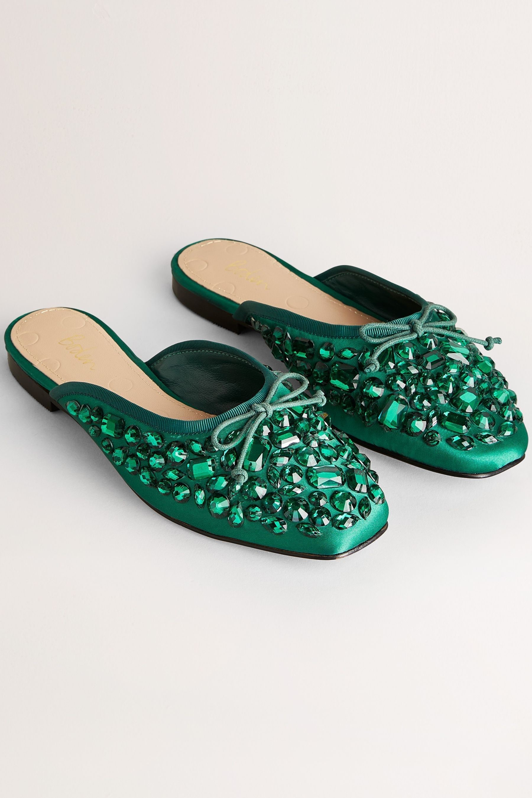 Buy Boden Green Jewelled Flat Mules from Next Luxembourg