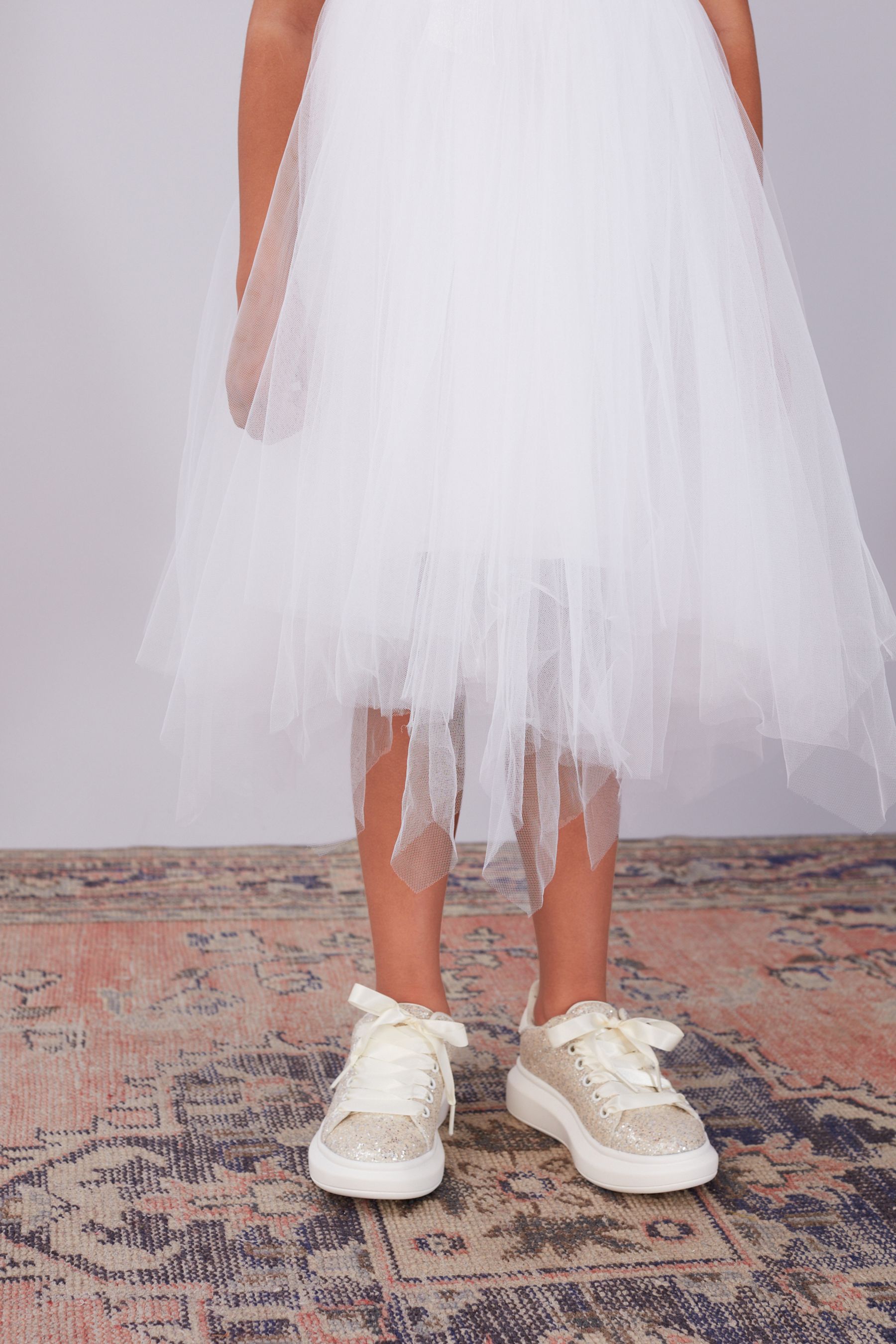 Buy Ivory Cream Glitter Lace Up Chunky Sole Trainers from Next Luxembourg