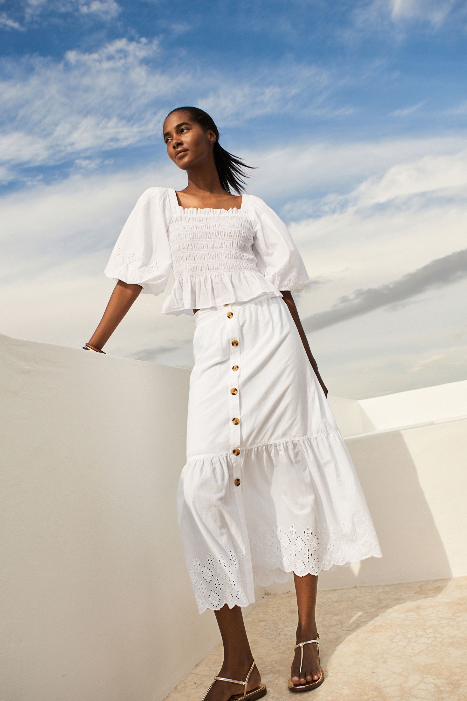 Buy White Button Through 100 Cotton Midi Skirt from Next Luxembourg