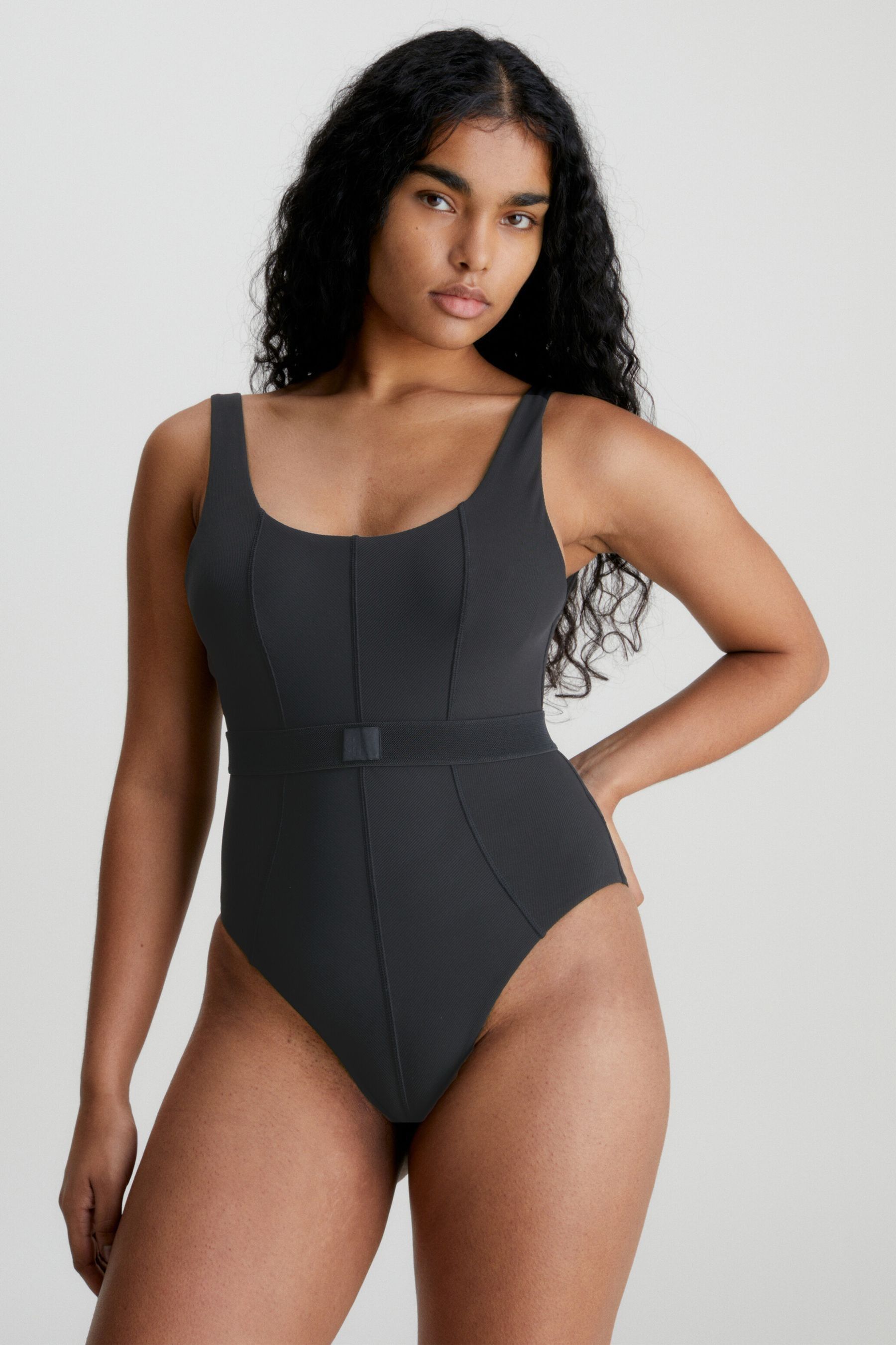 Buy Calvin Klein Monogram Rib One Piece Black Swimsuit from Next Luxembourg
