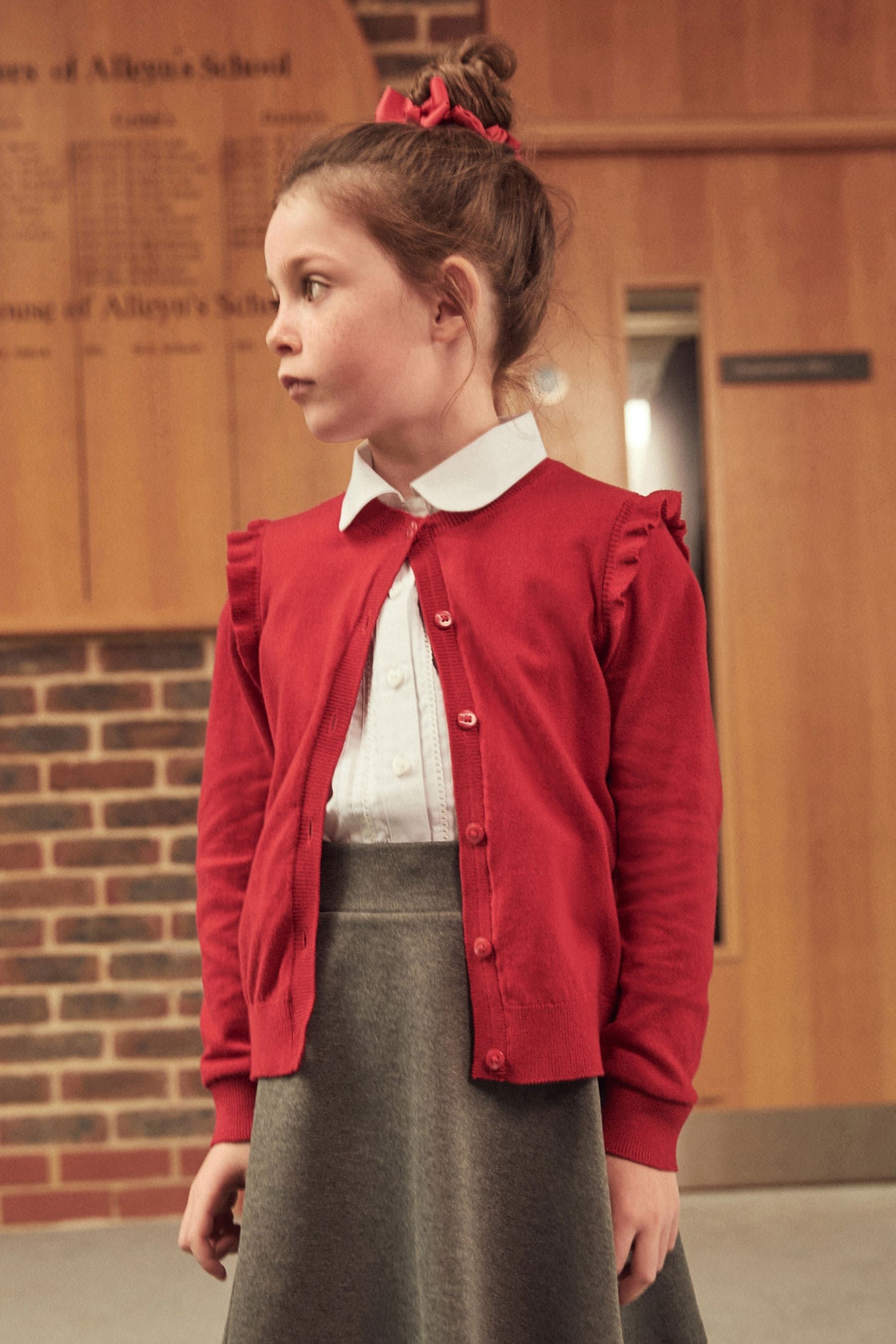 Buy Red Cotton Rich Frill Shoulder School Cardigan 3 16yrs from Next Luxembourg