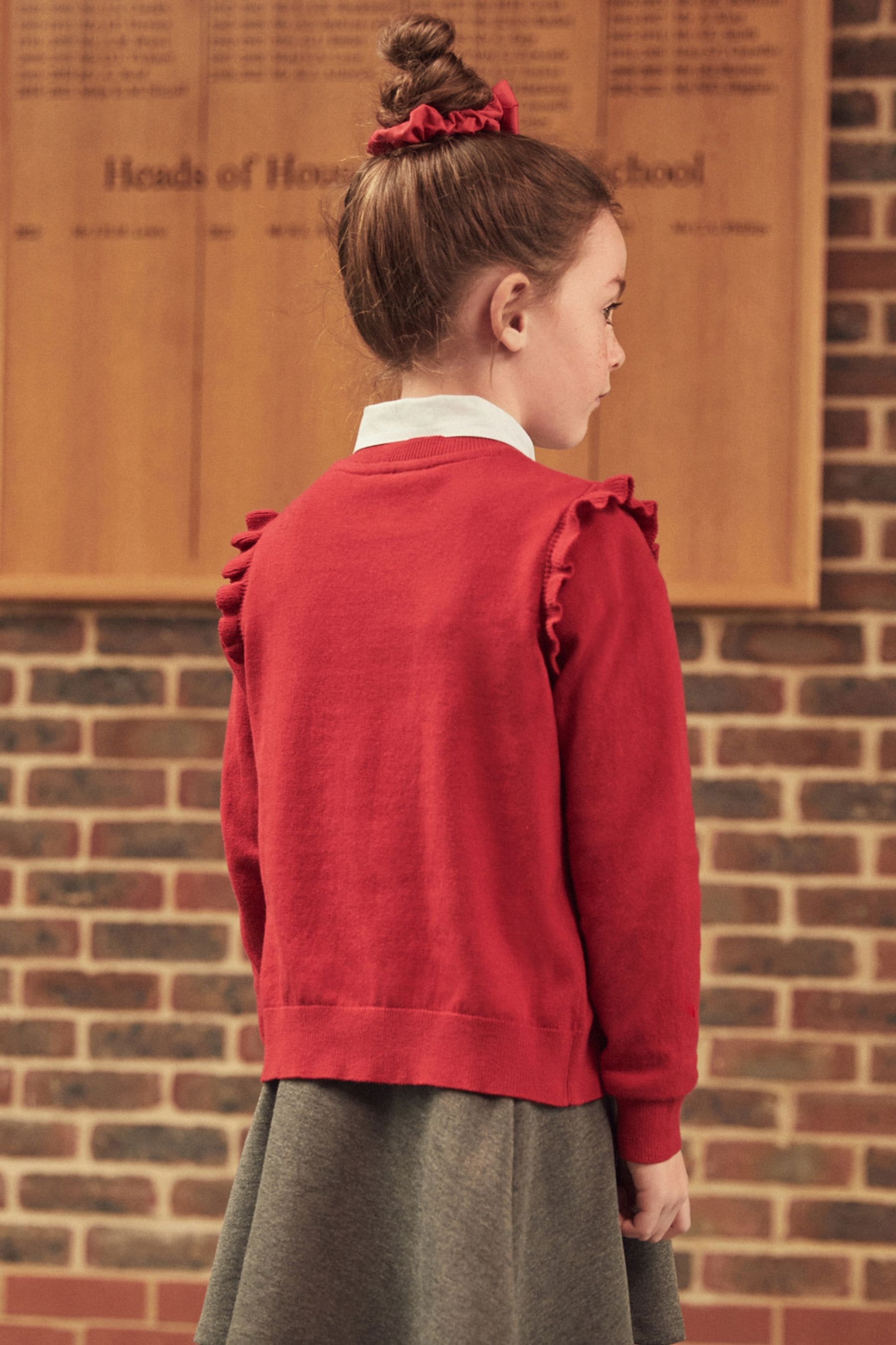 Buy Red Cotton Rich Frill Shoulder School Cardigan 3 16yrs from Next Luxembourg