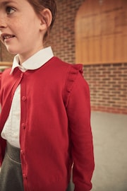 Red Cotton Rich Frill Shoulder School Cardigan (3-16yrs) - Image 5 of 7