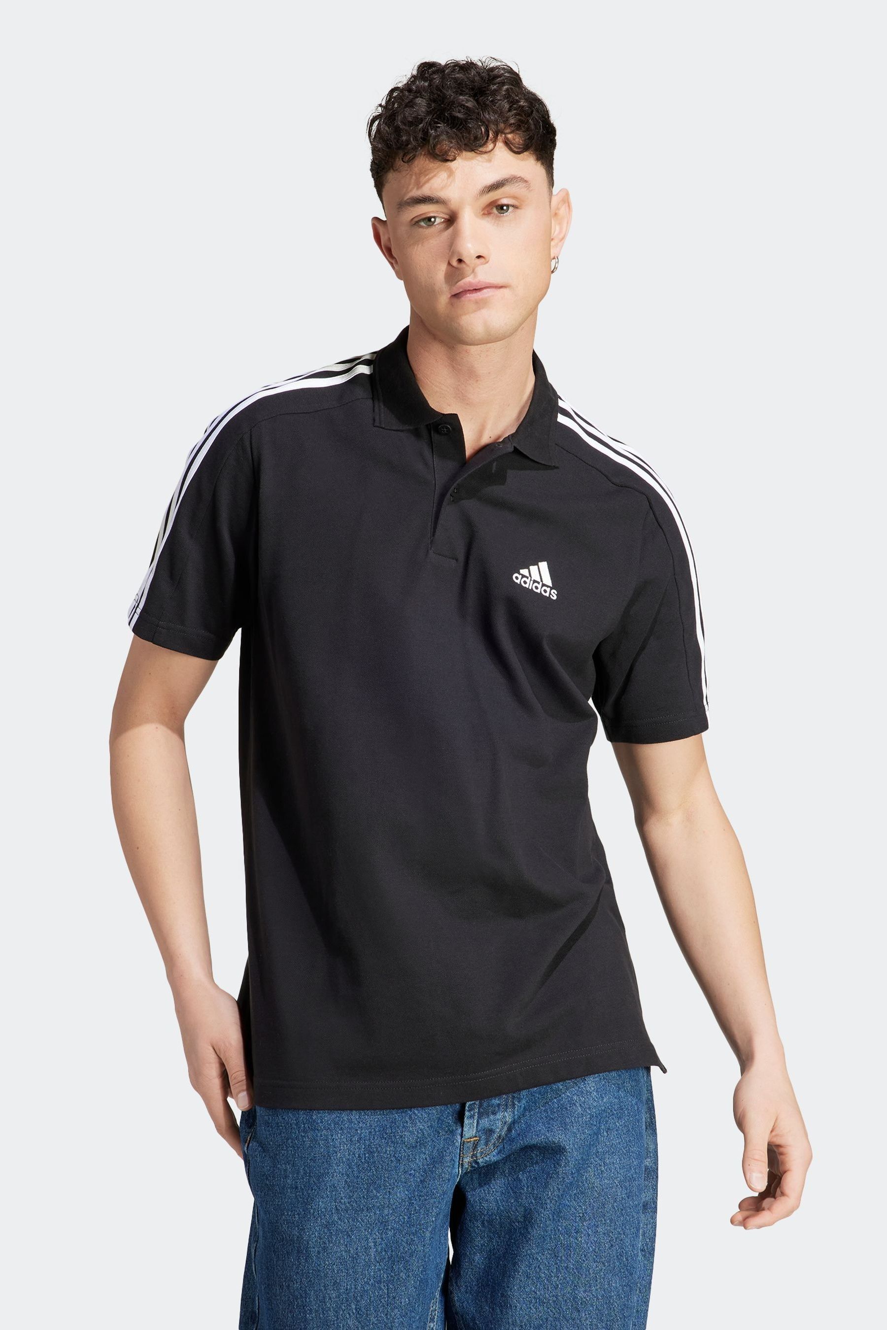 Buy adidas Black Essentials Pique Embroidered Small Logo 3 Stripes 100 Cotton Polo Shirt from Next Luxembourg