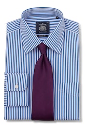 Savile Row Company Classic Fit Blue Stripe Non Iron Single Cuff 100% Cotton Shirt - Image 3 of 5