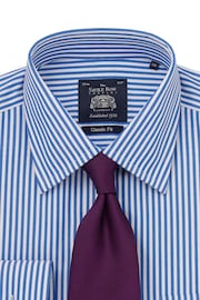 Savile Row Blue Stripe Classic Fit NoIron Single Cuff Shirt - Image 4 of 5