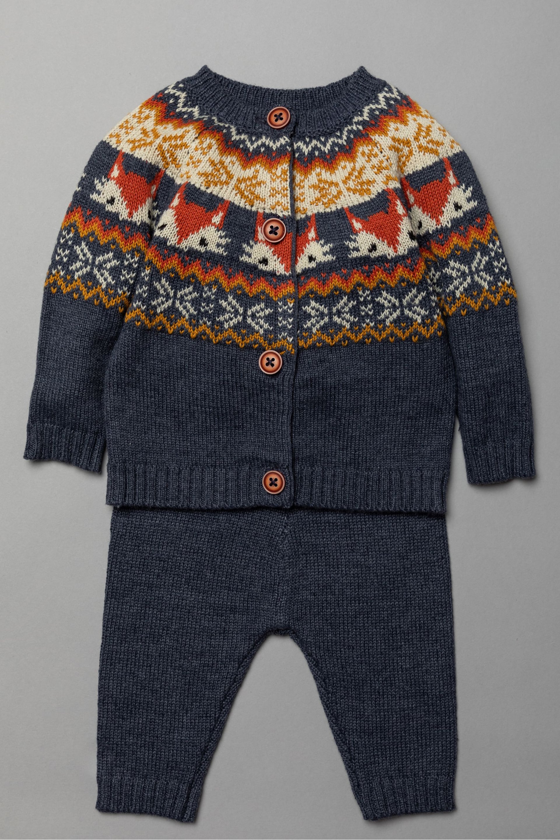 Bonjour Bebe Blue Fairisle Knitted Two-Piece Jumper And Bottom Set - Image 1 of 4