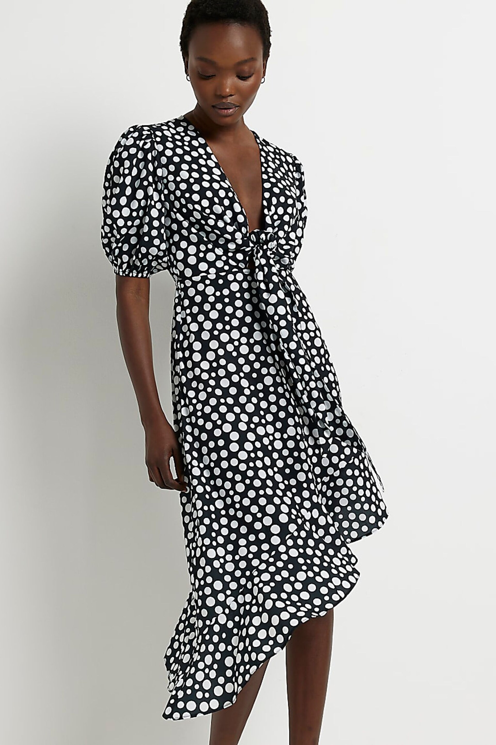 River Island Black Wrap Midi Dress - Image 3 of 5