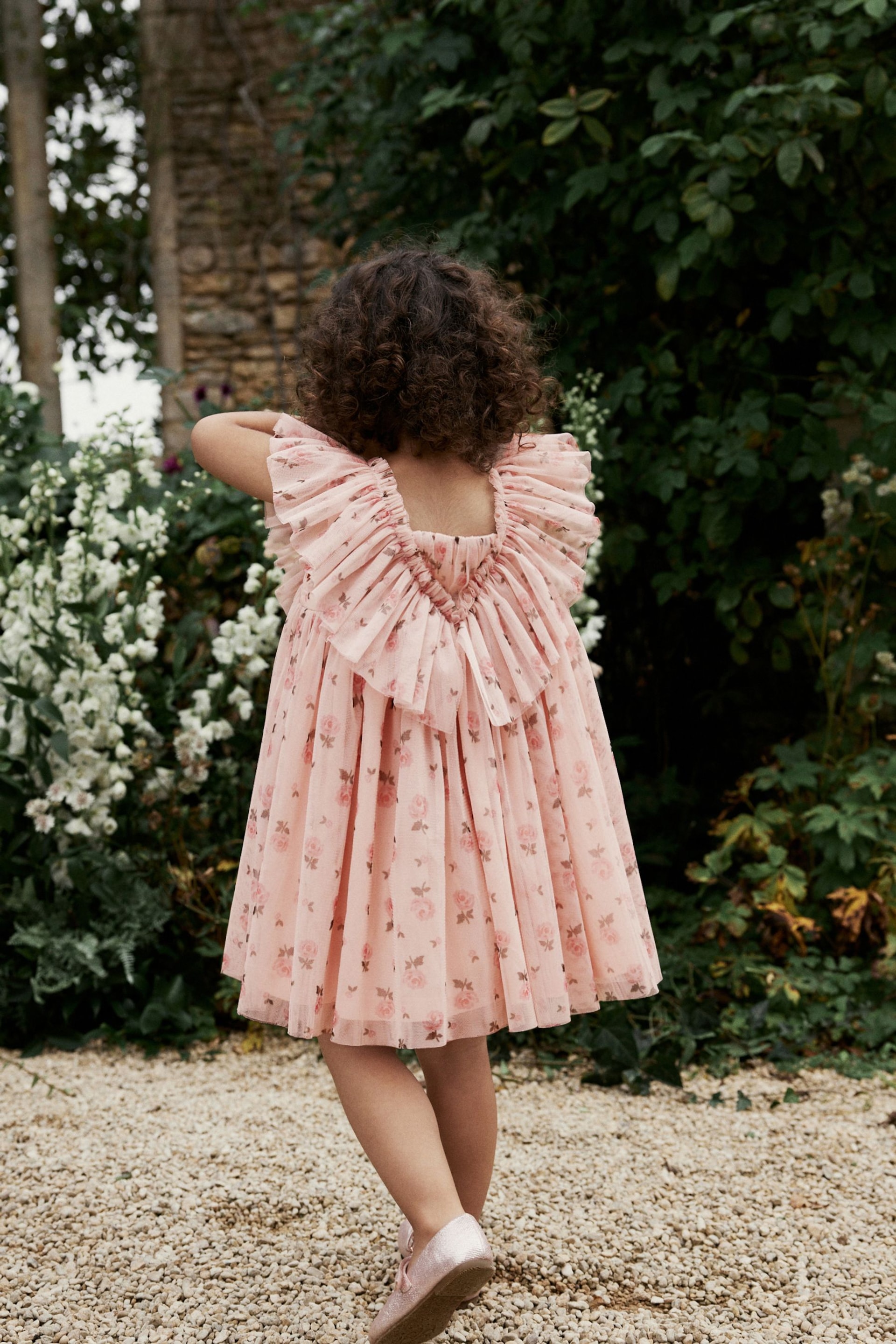 Pink Ditsy Ruffle Mesh Dress (3mths-10yrs) - Image 3 of 7