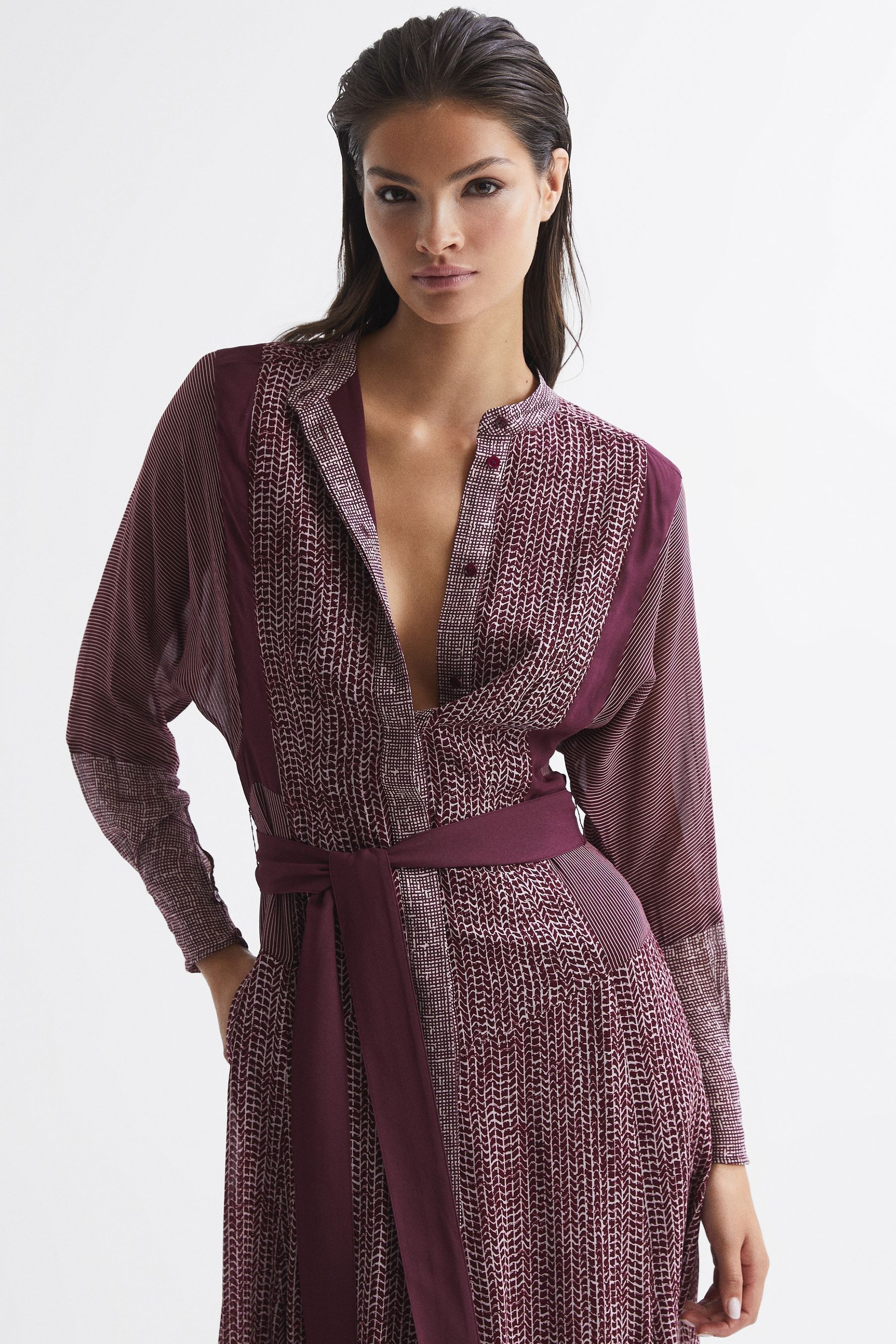 Mixed print midi dress clearance