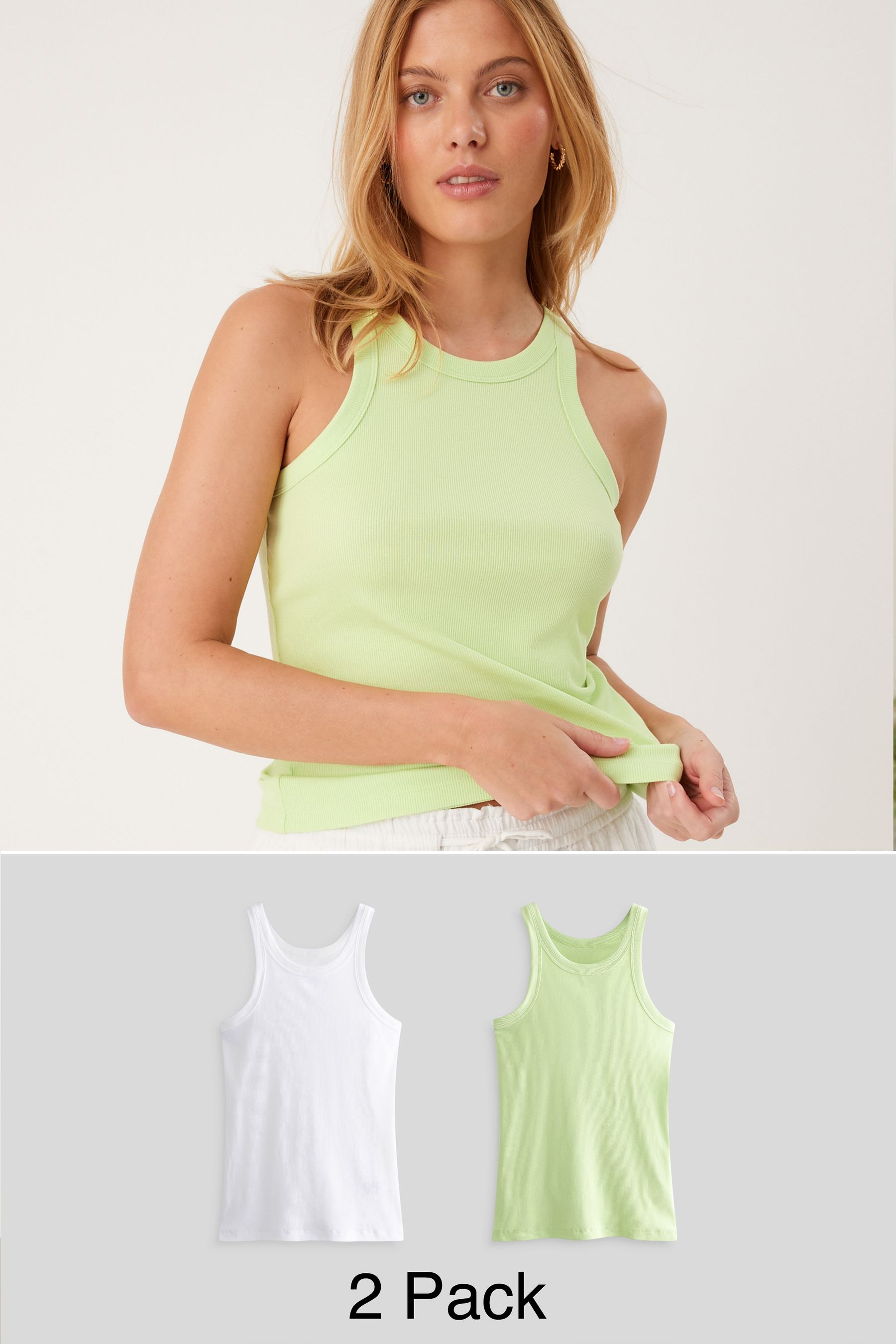 Buy Lime Green High Neck Ribbed Racer Vest Tops 2 Pack from Next Luxembourg