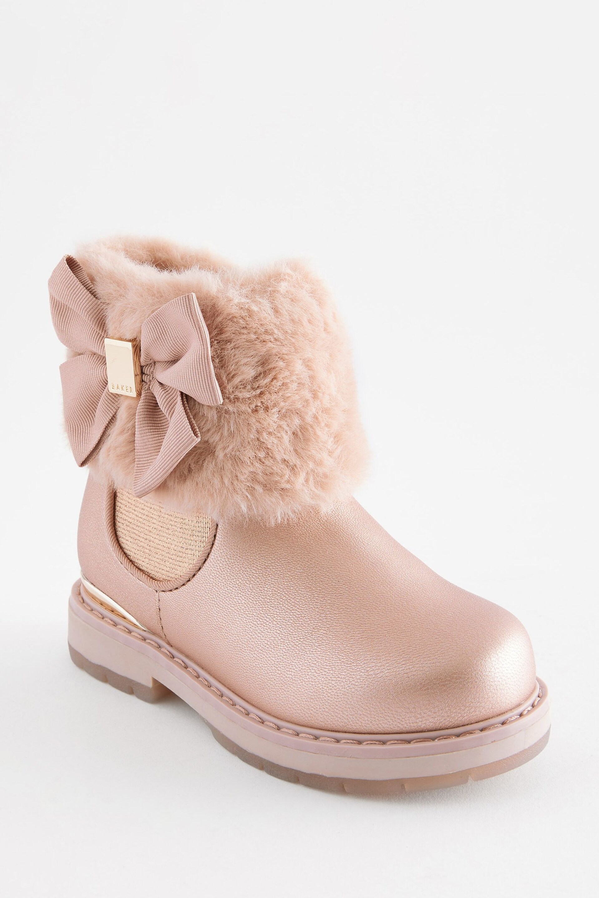 Baker by Ted Baker Girls Pink Faux Fur Cuff Boots with Bow - Image 1 of 5