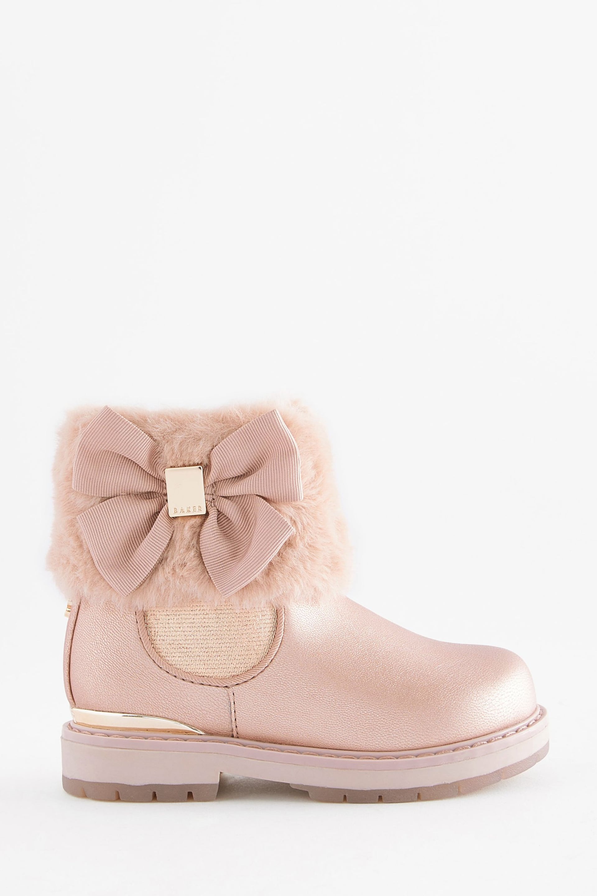 Baker by Ted Baker Girls Pink Faux Fur Cuff Boots with Bow - Image 2 of 5