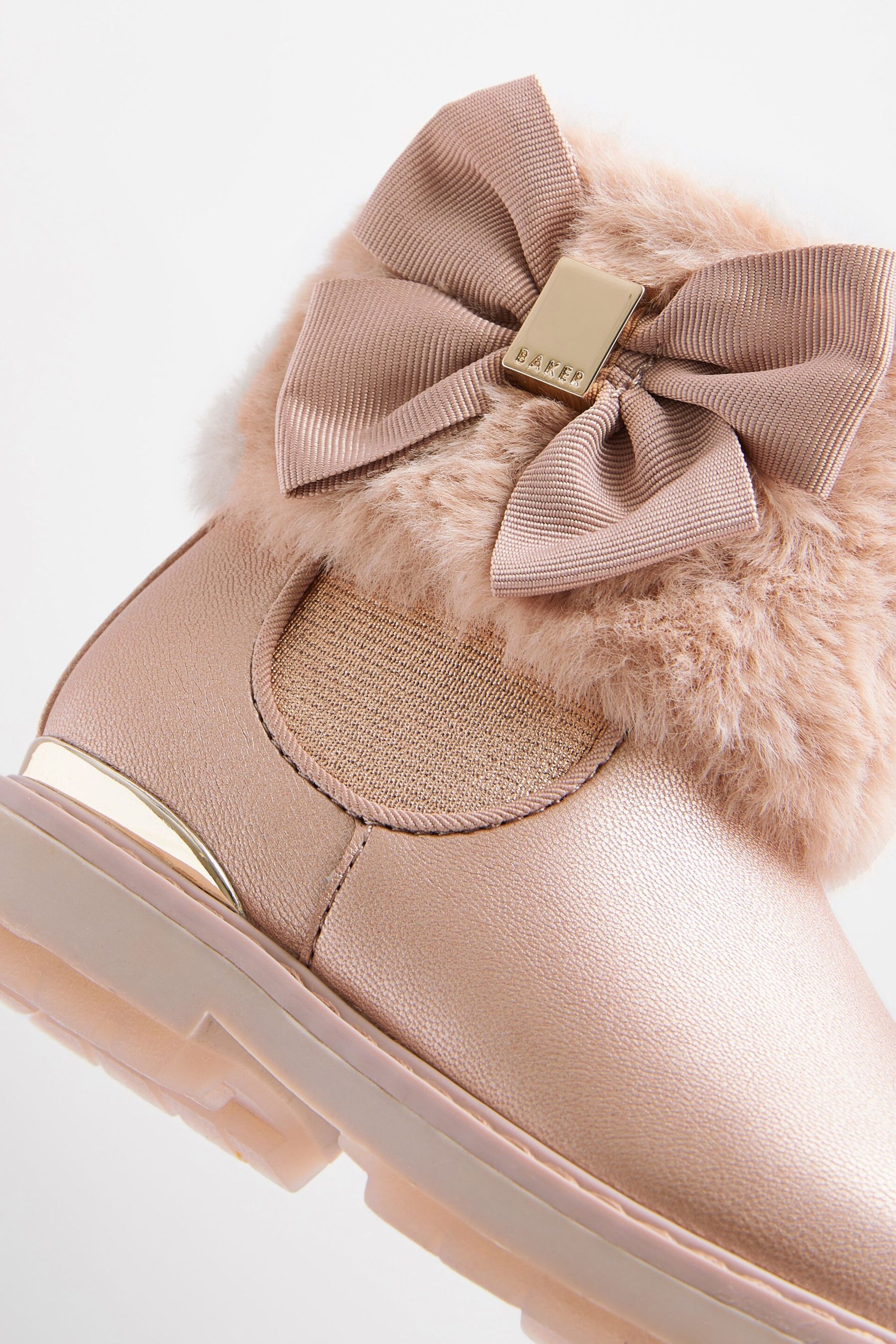Baker by Ted Baker Girls Pink Faux Fur Cuff Boots with Bow - Image 4 of 5